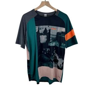 Rapha Mens Large Cycling Jersey Green Pink Short Sleeve Printed